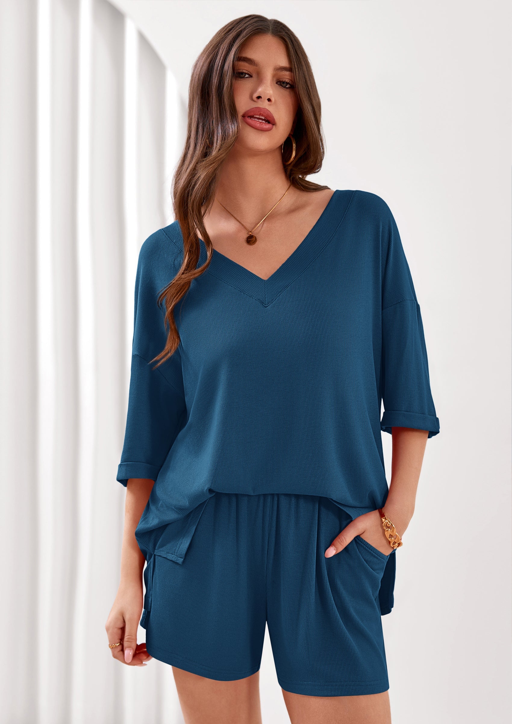 PRETTYGARDEN Womens 2 Piece Sets Oversized Vneck Half Sleeve Tops Shorts Lounge Set Casual Summer Travel Beach Outfits PRETTYGARDEN