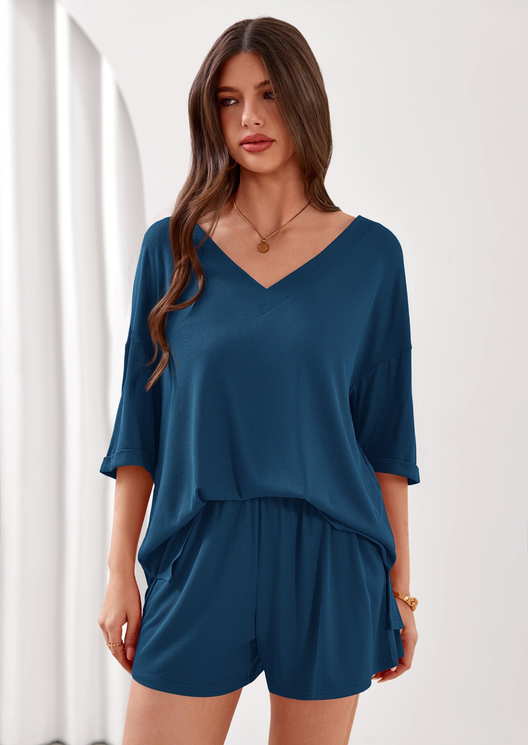 PRETTYGARDEN Womens 2 Piece Sets Oversized Vneck Half Sleeve Tops Shorts Lounge Set Casual Summer Travel Beach Outfits PRETTYGARDEN