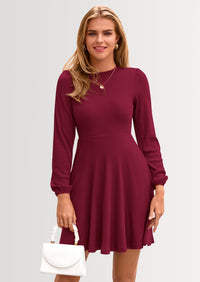 PRETTYGARDEN Womens Long Sleeve Mini Dress Fall Crewneck Ribbed Knit Soft A Line Flowy Casual Short Dresses with Pockets