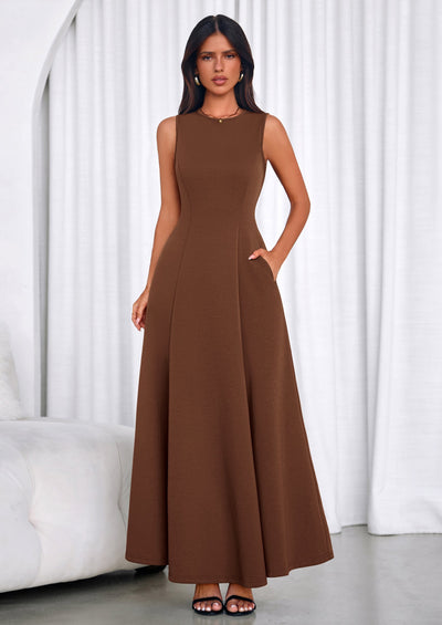 PRETTYGARDEN Women's Summer Tank Maxi Dress Spring Sleeveless Swing A Line Long Flowy Elegant Cocktail Dresses Pockets PRETTYGARDEN