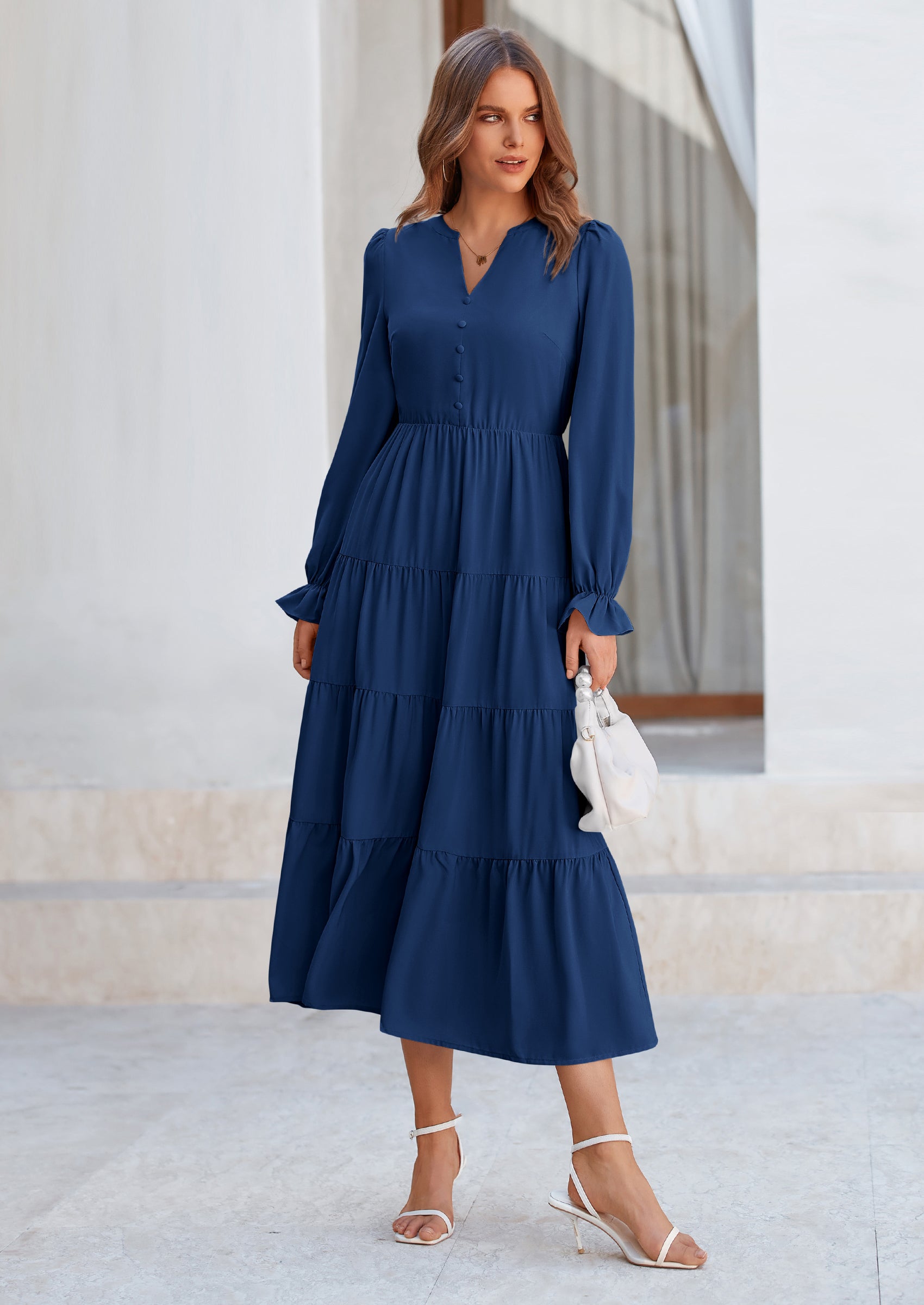 PRETTYGARDEN Women Fall Long Sleeve Smocked Maxi Dress Casual Square N PRETTYGARDEN Women Fall Long Sleeve Smocked Maxi Dress Casual Square N