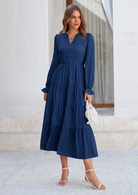 PRETTYGARDEN Women Fall Long Sleeve Smocked Maxi Dress Casual Square Neck Swiss Dot Tiered Ruffle Flowy Spring Pocket Dresses