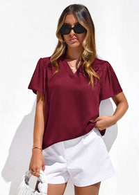 PRETTYGARDEN Women's Summer Blouses Dressy Casual Ruffle Cap Sleeve V Neck Business Work Trendy Cute Tops Spring Outfits PRETTYGARDEN