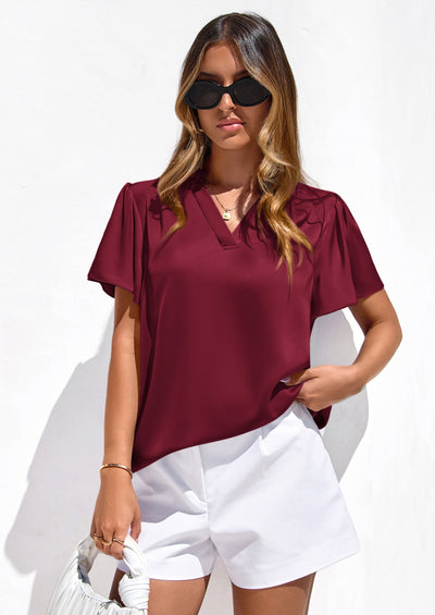 PRETTYGARDEN Women's Summer Blouses Dressy Casual Ruffle Cap Sleeve V Neck Business Work Trendy Cute Tops Spring Outfits PRETTYGARDEN