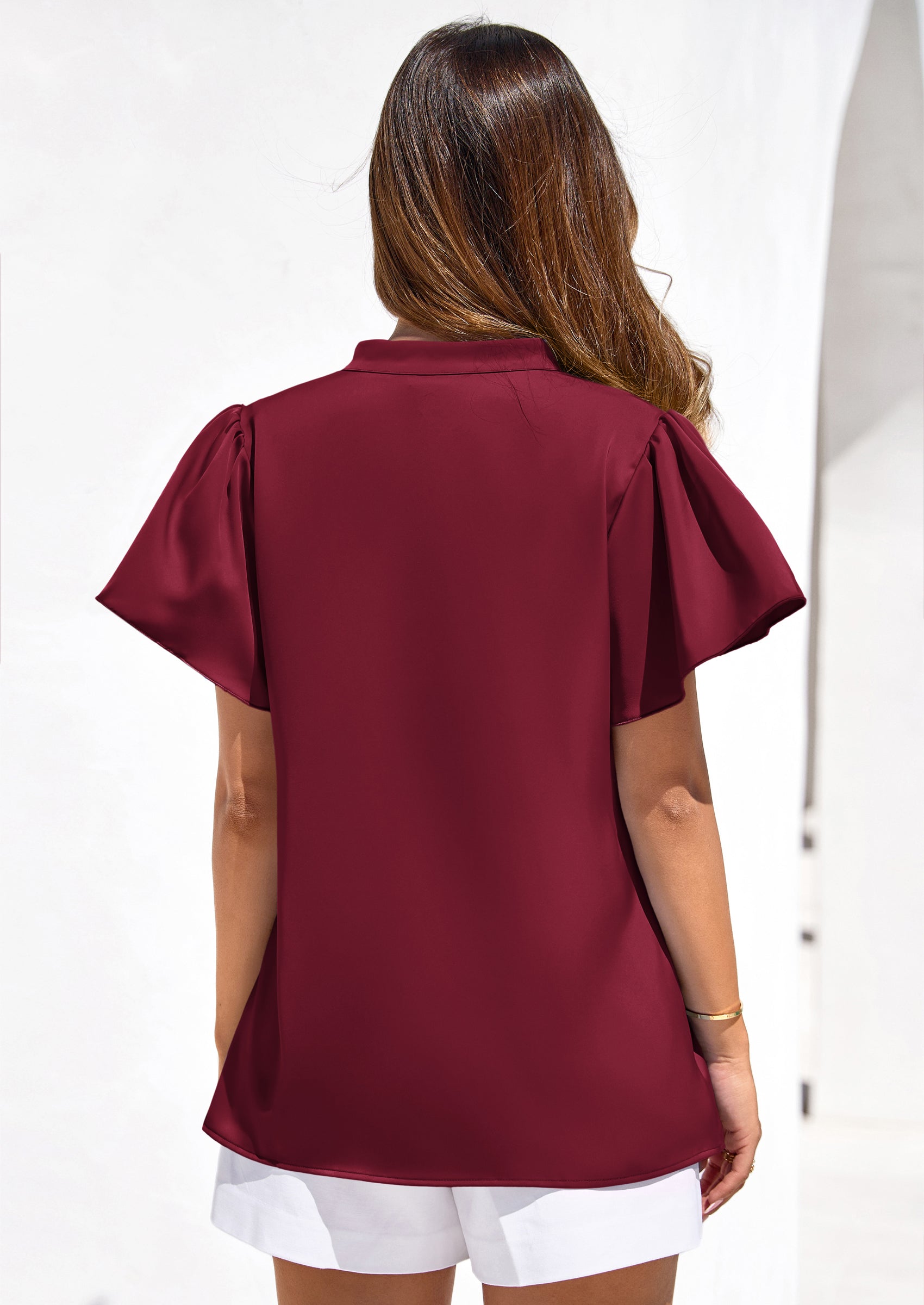 PRETTYGARDEN Women's Summer Blouses Dressy Casual Ruffle Cap Sleeve V Neck Business Work Trendy Cute Tops Spring Outfits PRETTYGARDEN