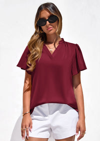 PRETTYGARDEN Women's Summer Blouses Dressy Casual Ruffle Cap Sleeve V Neck Business Work Trendy Cute Tops Spring Outfits PRETTYGARDEN