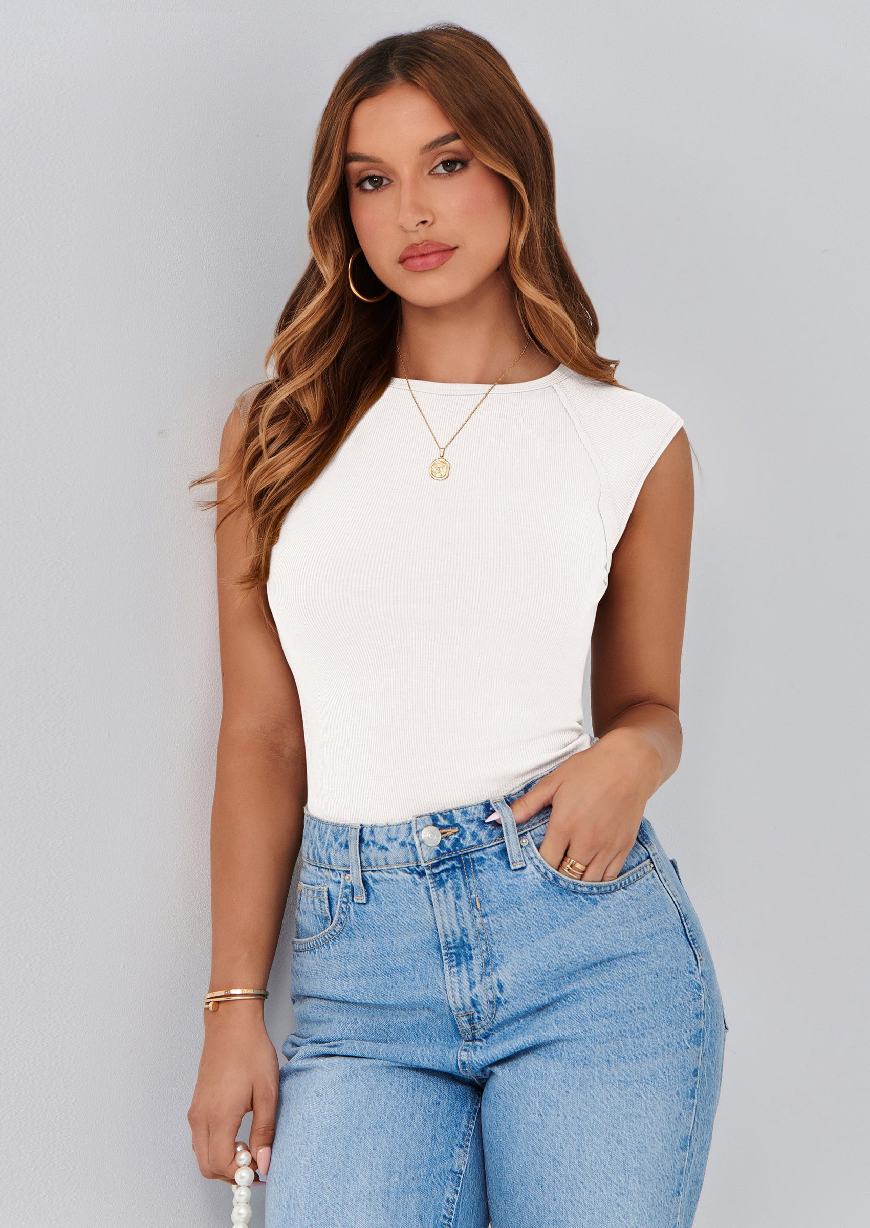 PRETTYGARDEN Women's Tank Tops 2025 Summer Casual Ribbed Cap Sleeve Slim Fitted Knit Basic Tee Shirts Trendy Fashion Clothes