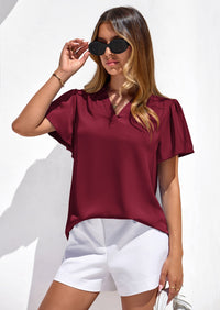 PRETTYGARDEN Women's Summer Blouses Dressy Casual Ruffle Cap Sleeve V Neck Business Work Trendy Cute Tops Spring Outfits PRETTYGARDEN