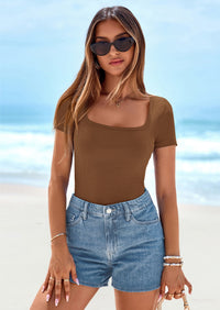 PRETTYGARDEN Womens Summer Tops Spring Trendy Short Sleeve Scoop Neck Ribbed Knit Slim Fitted Casual Basic Tee Shirts PRETTYGARDEN