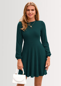 PRETTYGARDEN Womens Long Sleeve Mini Dress Fall Crewneck Ribbed Knit Soft A Line Flowy Casual Short Dresses with Pockets