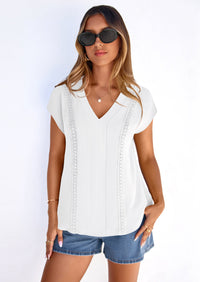 PRETTYGARDEN Spring Tops for Women Summer Fashion Clothes Dressy Casual Blouses Cap Sleeve V Neck Shirts Work Outfits PRETTYGARDEN