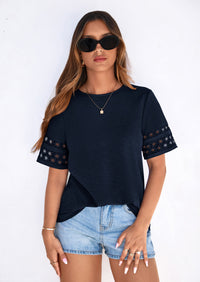 PRETTYGARDEN Summer Tops for Women Lace Short Sleeve T-Shirts Casual Blouses Spring Fashion Clothes Vacation Outfits PRETTYGARDEN