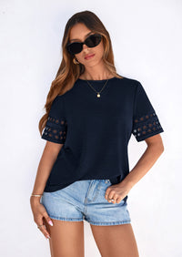 PRETTYGARDEN Summer Tops for Women Lace Short Sleeve T-Shirts Casual Blouses Spring Fashion Clothes Vacation Outfits PRETTYGARDEN