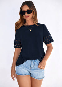 PRETTYGARDEN Summer Tops for Women Lace Short Sleeve T-Shirts Casual Blouses Spring Fashion Clothes Vacation Outfits PRETTYGARDEN