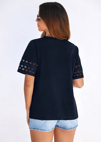 PRETTYGARDEN Summer Tops for Women Lace Short Sleeve T-Shirts Casual Blouses Spring Fashion Clothes Vacation Outfits PRETTYGARDEN