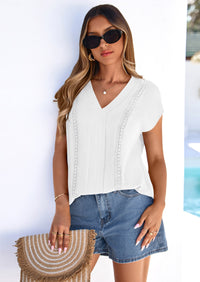 PRETTYGARDEN Spring Tops for Women Summer Fashion Clothes Dressy Casual Blouses Cap Sleeve V Neck Shirts Work Outfits PRETTYGARDEN