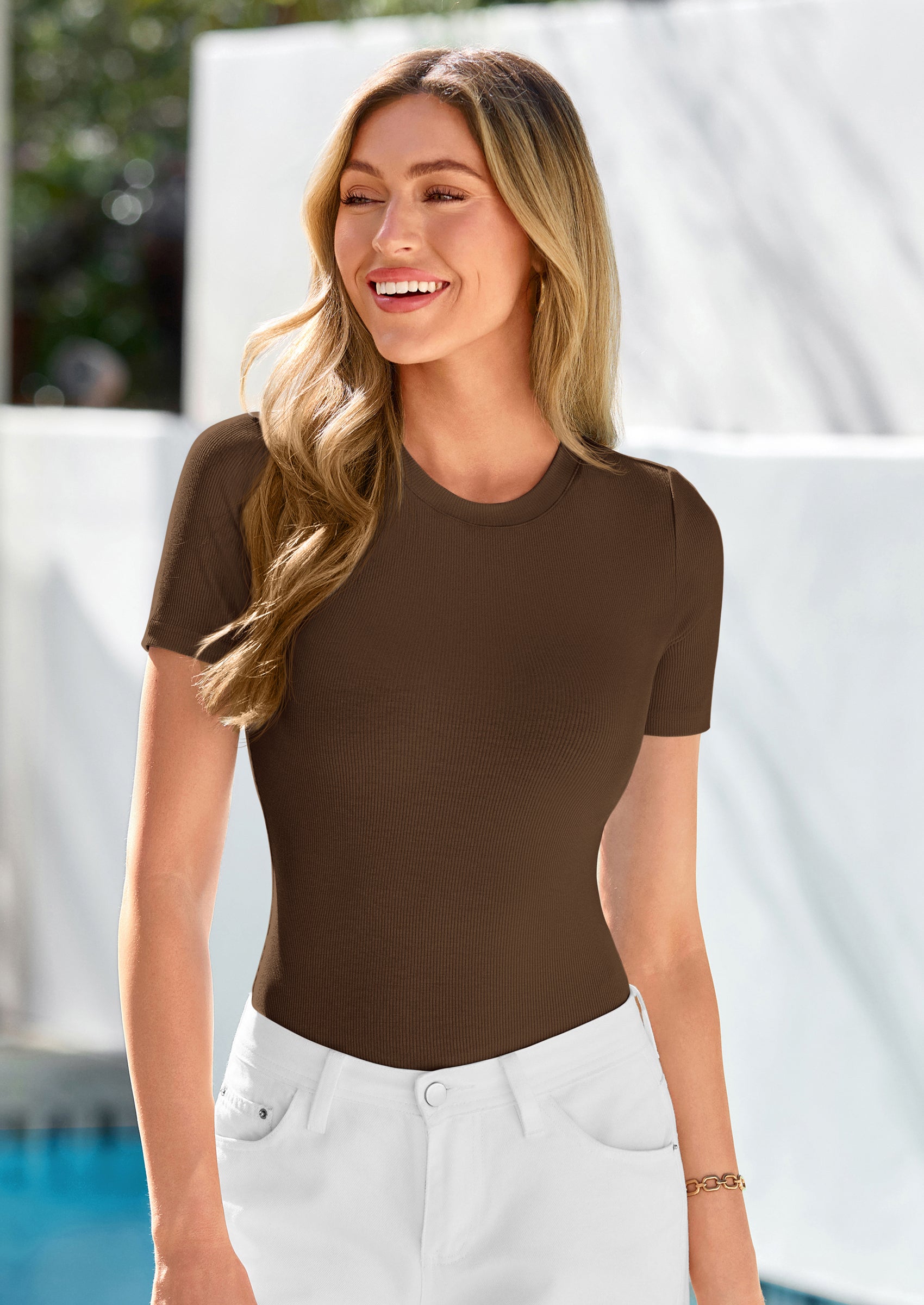 PRETTYGARDEN Body Suits for Womens Summer Tops Casual Short Sleeve Ribbed Fitted Basic Tee Shirts Spring Fashion Clothes