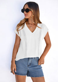 PRETTYGARDEN Spring Tops for Women Summer Fashion Clothes Dressy Casual Blouses Cap Sleeve V Neck Shirts Work Outfits PRETTYGARDEN