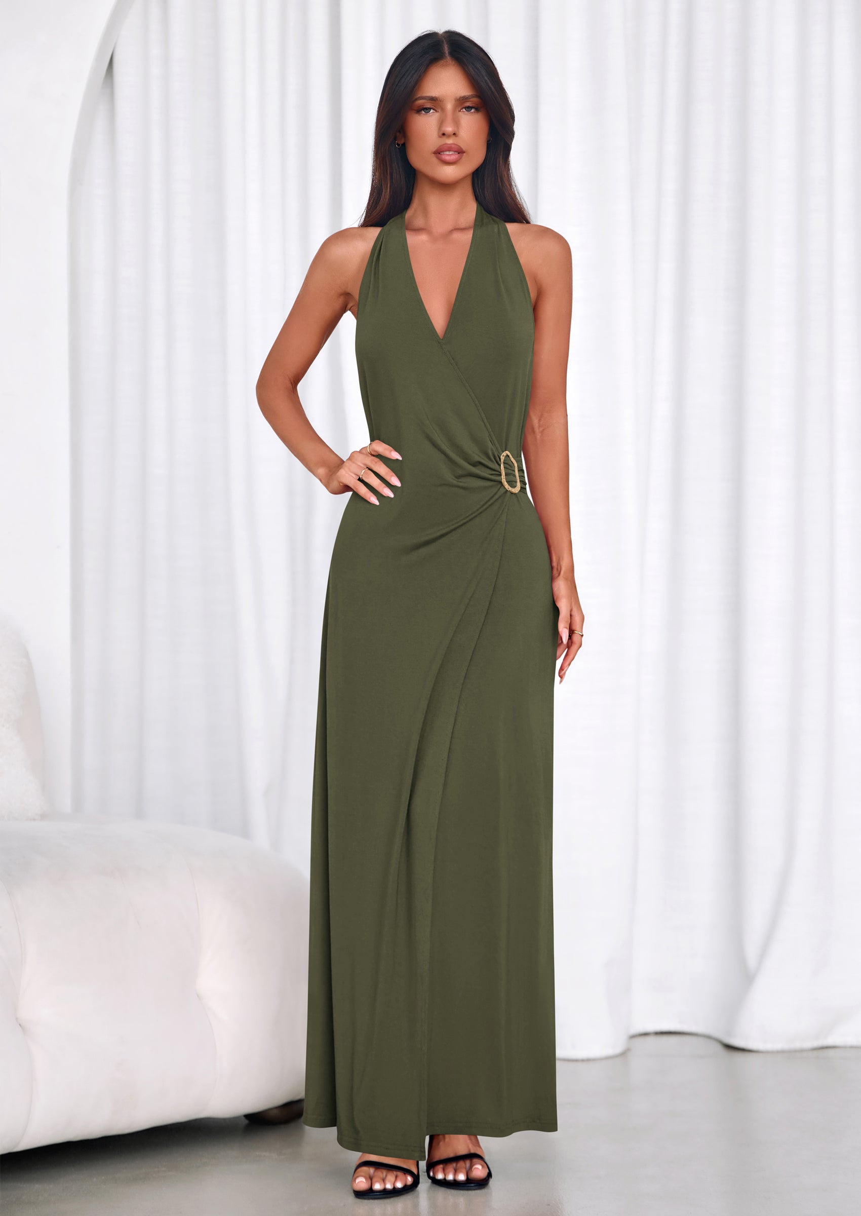 PRETTYGARDEN Womens Summer Halter Dresses Elegant Classy V Neck Backle PRETTYGARDEN Womens Summer Halter Dresses Elegant Classy V Neck Backle