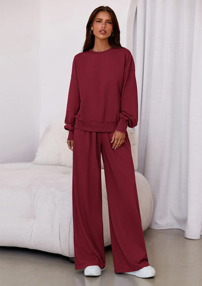 PRETTYGARDEN Womens 2 Piece Sets Long Sleeve Sweatshirt Wide Leg Pants Loose Matching Lounge Set Trendy Fall Outfits