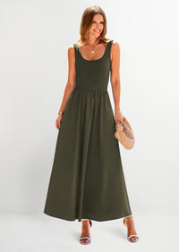 PRETTYGARDEN Womens Summer Casual Scoop Neck Sleeveless Long Dresses Tank Top Patchwork Aline Swing Maxi Dress with Pockets