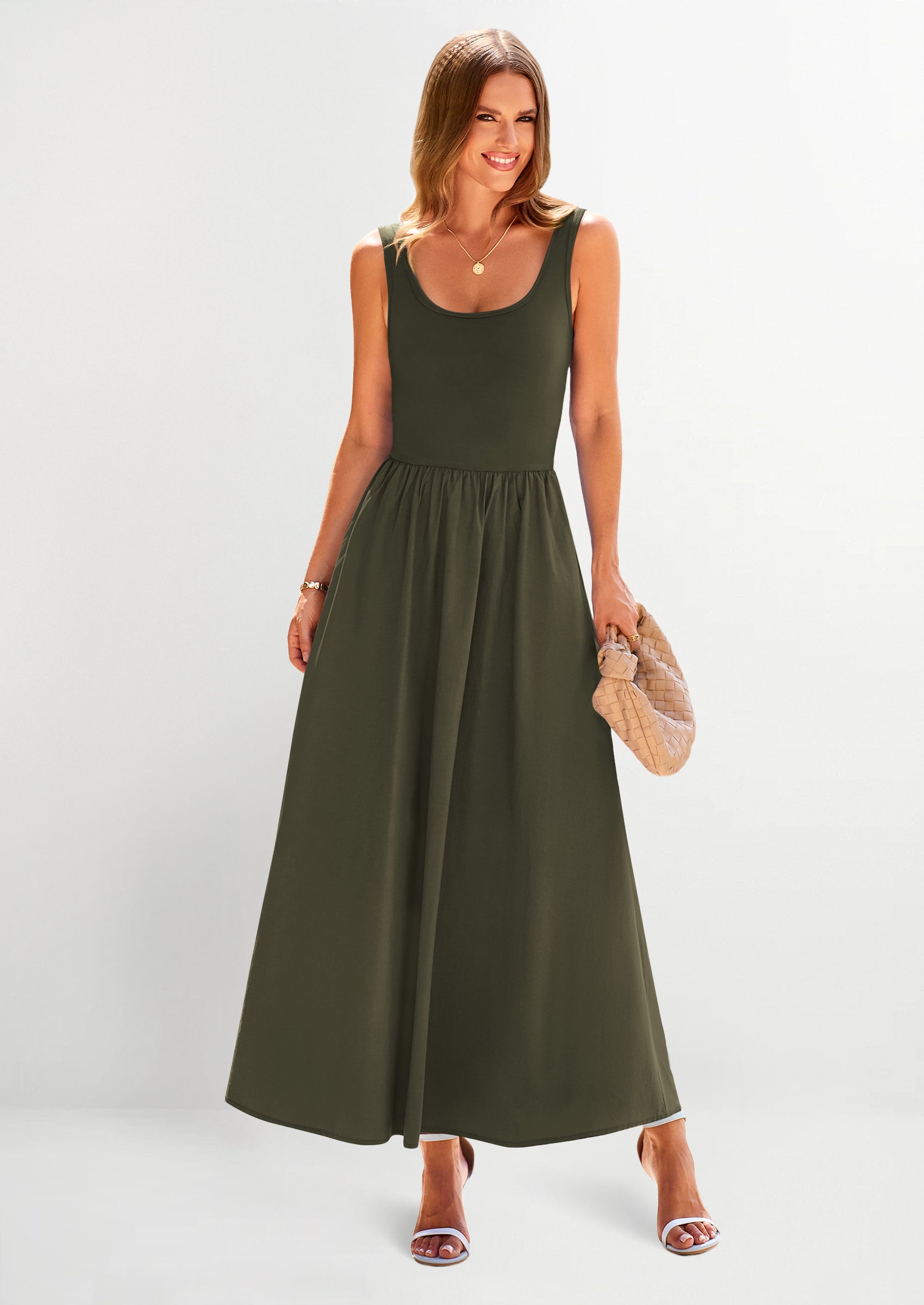 PRETTYGARDEN Womens Summer Casual Scoop Neck Sleeveless Long Dresses Tank Top Patchwork Aline Swing Maxi Dress with Pockets