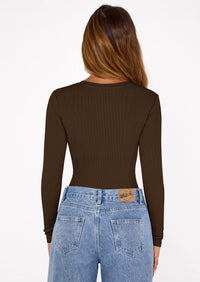 PRETTYGARDEN Bodysuits for Women 2025 Fall Long Sleeve Shirts Slim Fitted Basic Ribbed Layering Tops Fashion Winter Clothing PRETTYGARDEN