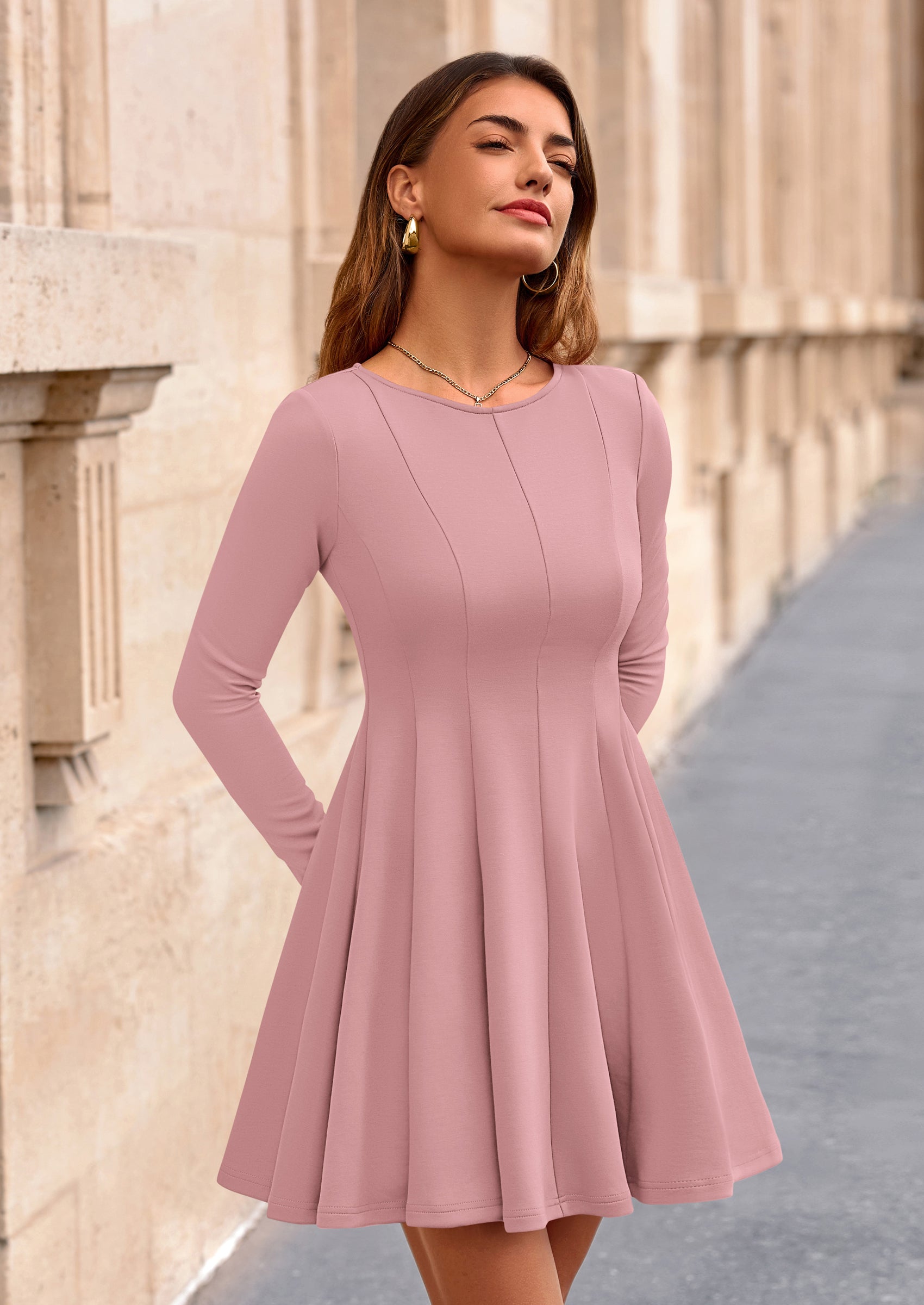 PRETTYGARDEN Fall Cocktail Dresses for Women Elegant Classy Wedding Guest Long Sleeve Homecoming Party A Line Mini Dress