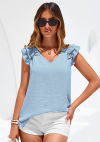 PRETTYGARDEN Womens Blouses Dressy Casual Summer V Neck Ruffle Cap Sleeve Business Work Tops Spring Teacher Shirts PRETTYGARDEN