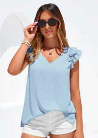 PRETTYGARDEN Womens Blouses Dressy Casual Summer V Neck Ruffle Cap Sleeve Business Work Tops Spring Teacher Shirts PRETTYGARDEN