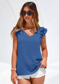 PRETTYGARDEN Womens Blouses Dressy Casual Summer V Neck Ruffle Cap Sleeve Business Work Tops Spring Teacher Shirts PRETTYGARDEN