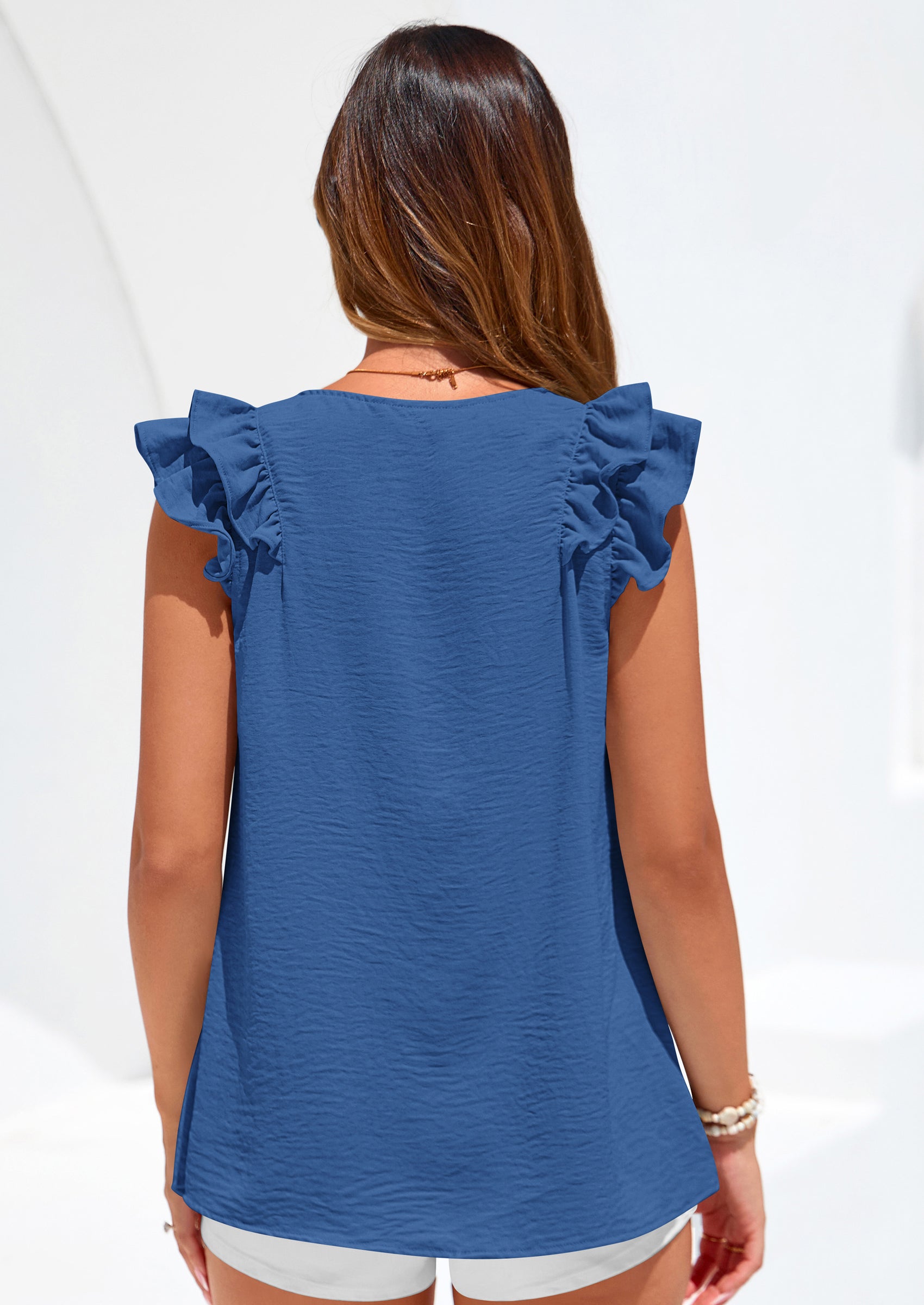 PRETTYGARDEN Womens Blouses Dressy Casual Summer V Neck Ruffle Cap Sleeve Business Work Tops Spring Teacher Shirts PRETTYGARDEN