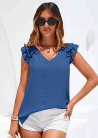 PRETTYGARDEN Womens Blouses Dressy Casual Summer V Neck Ruffle Cap Sleeve Business Work Tops Spring Teacher Shirts PRETTYGARDEN