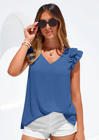 PRETTYGARDEN Womens Blouses Dressy Casual Summer V Neck Ruffle Cap Sleeve Business Work Tops Spring Teacher Shirts PRETTYGARDEN