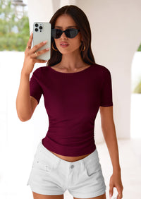 PRETTYGARDEN Womens Summer Short Sleeve Tops Boat Neck Ribbed Knit Slim Fit T Shirt Casual Basic Top Spring Clothes PRETTYGARDEN