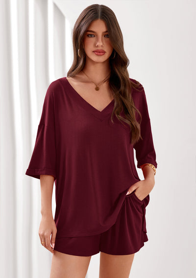 PRETTYGARDEN Womens 2 Piece Sets Oversized Vneck Half Sleeve Tops Shorts Lounge Set Casual Summer Travel Beach Outfits PRETTYGARDEN