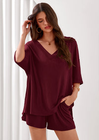 PRETTYGARDEN Womens 2 Piece Sets Oversized Vneck Half Sleeve Tops Shorts Lounge Set Casual Summer Travel Beach Outfits PRETTYGARDEN