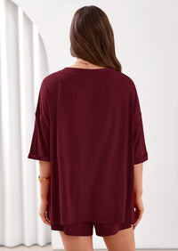 PRETTYGARDEN Womens 2 Piece Sets Oversized Vneck Half Sleeve Tops Shorts Lounge Set Casual Summer Travel Beach Outfits PRETTYGARDEN