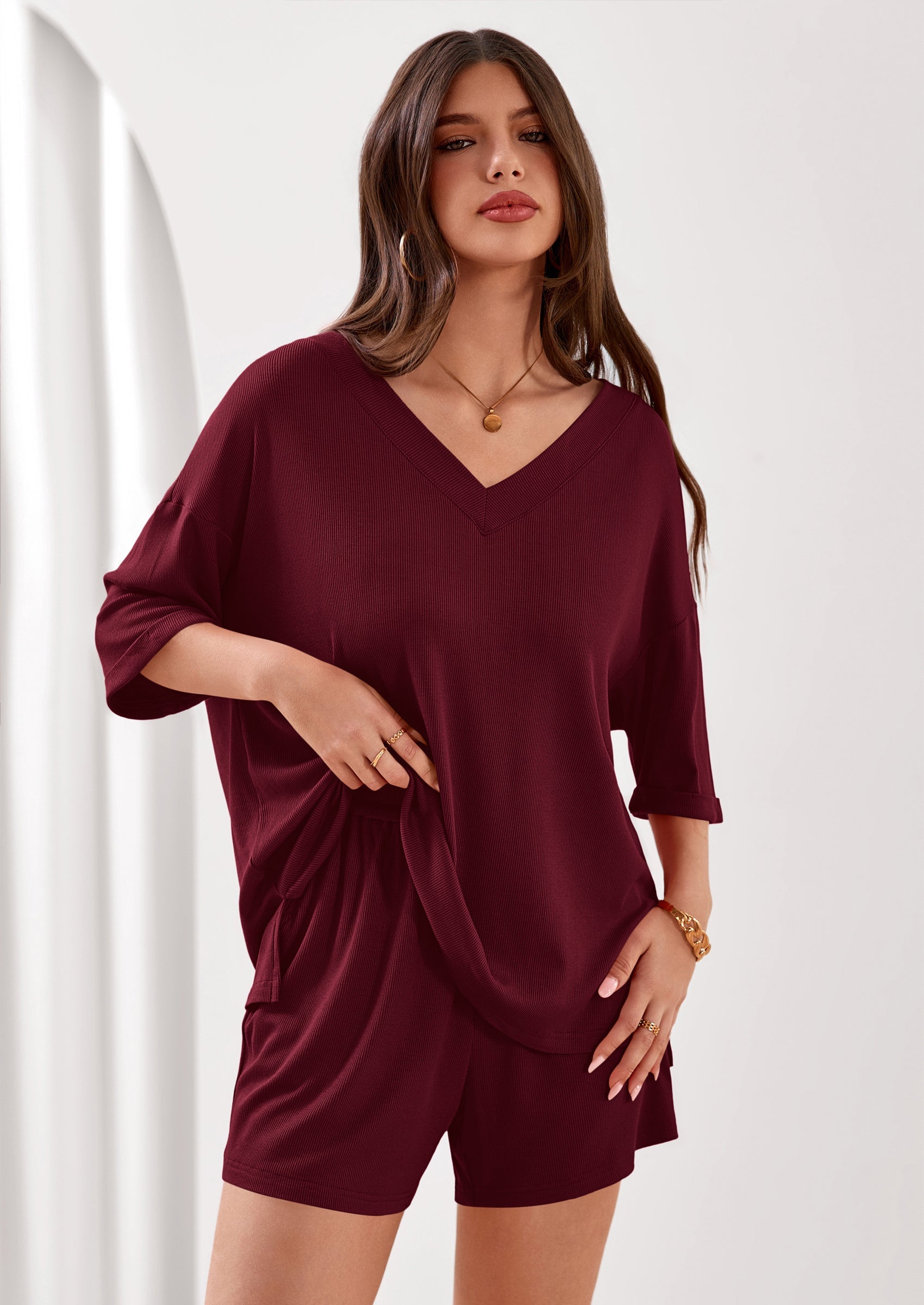 PRETTYGARDEN Womens 2 Piece Sets Oversized Vneck Half Sleeve Tops Shorts Lounge Set Casual Summer Travel Beach Outfits PRETTYGARDEN