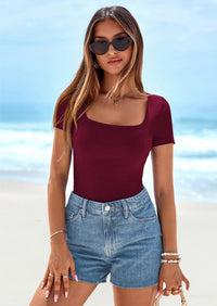 PRETTYGARDEN Womens Summer Tops Spring Trendy Short Sleeve Scoop Neck Ribbed Knit Slim Fitted Casual Basic Tee Shirts PRETTYGARDEN