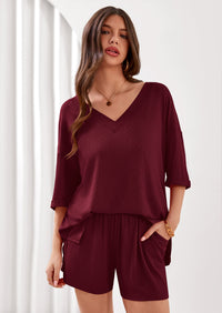 PRETTYGARDEN Womens 2 Piece Sets Oversized Vneck Half Sleeve Tops Shorts Lounge Set Casual Summer Travel Beach Outfits PRETTYGARDEN