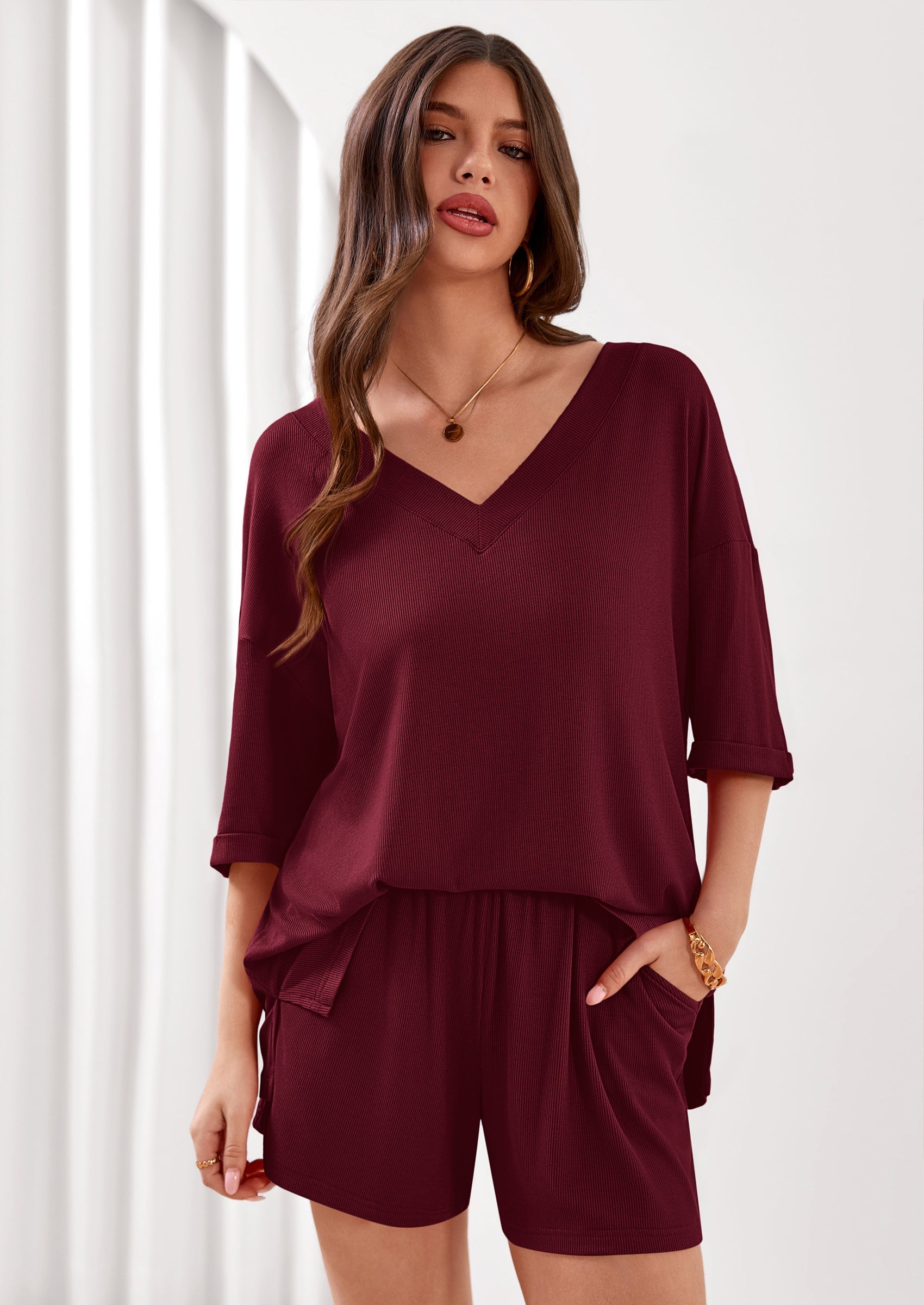 PRETTYGARDEN Womens 2 Piece Sets Oversized Vneck Half Sleeve Tops Shorts Lounge Set Casual Summer Travel Beach Outfits PRETTYGARDEN