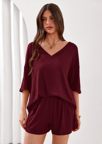 PRETTYGARDEN Womens 2 Piece Sets Oversized Vneck Half Sleeve Tops Shorts Lounge Set Casual Summer Travel Beach Outfits PRETTYGARDEN