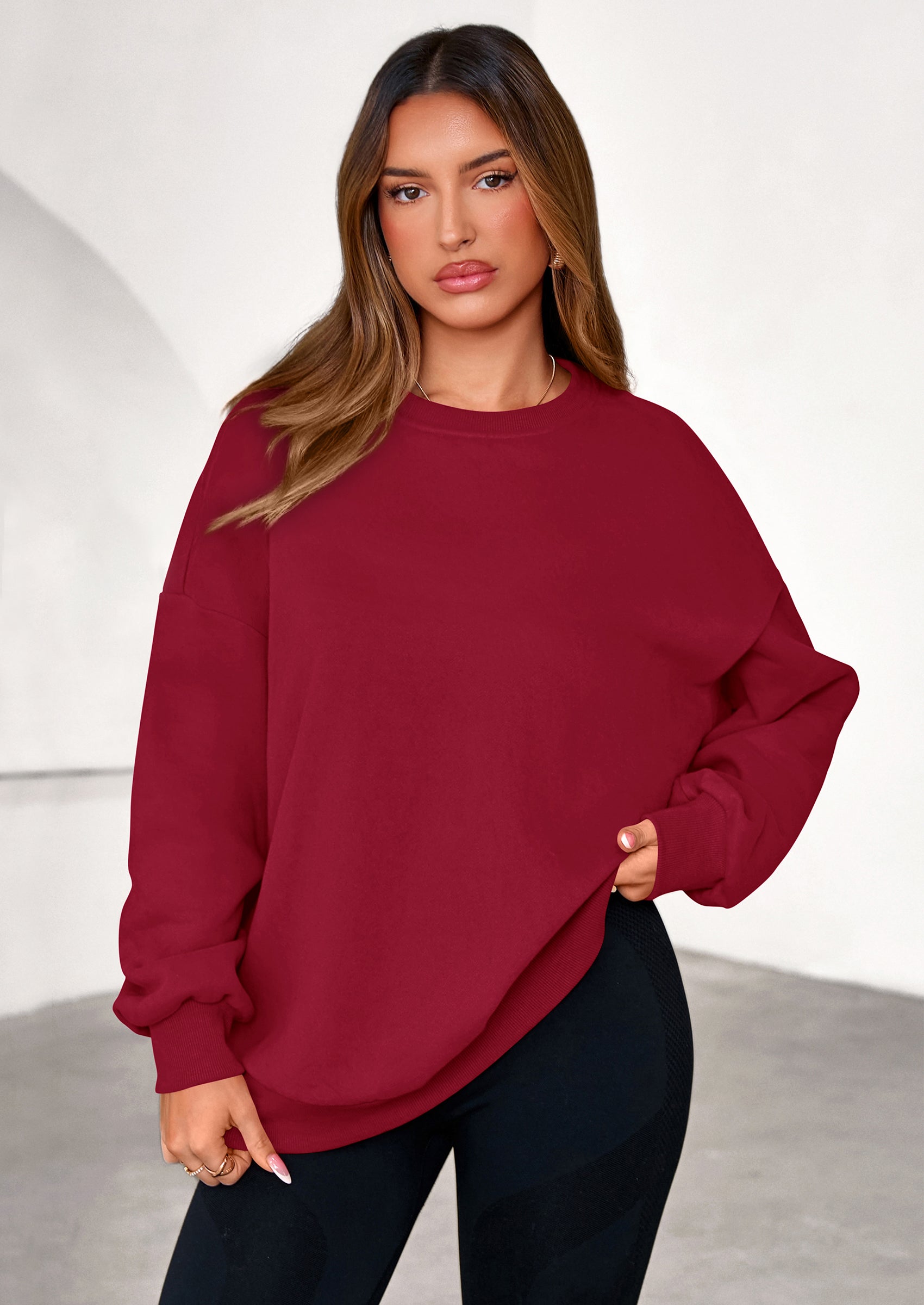 PRETTYGARDEN Sweatshirts for Women Oversized Crewneck Fleece Pullover Long Sleeve Tops Comfy Fall Winter Fashion Outfits