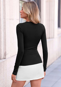 PRETTYGARDEN Womens Long Sleeve Tops Casual Fall Fashion 2026 Lace Square Neck Fitted Ribbed Knit Tee Shirts Winter Clothing