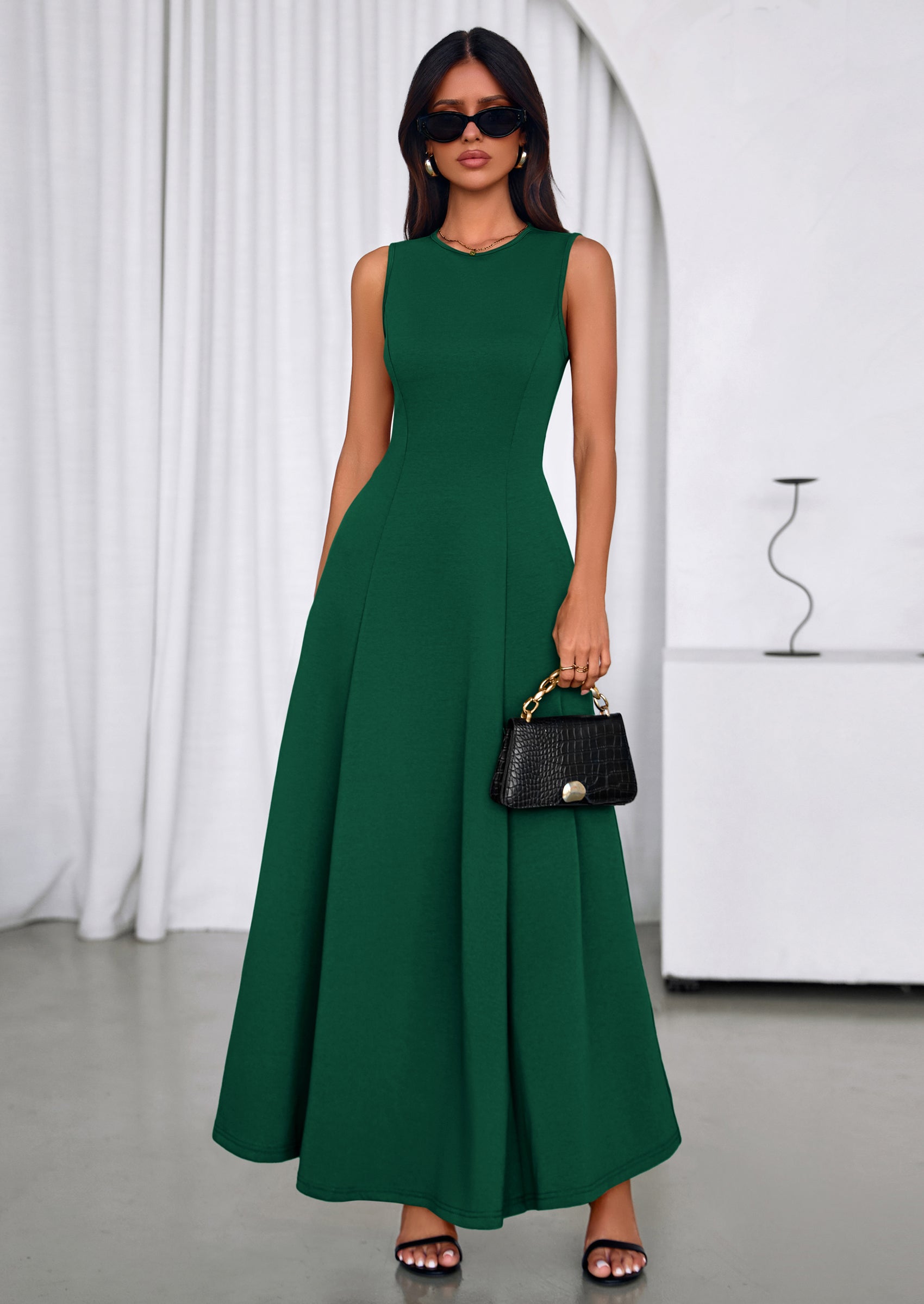 PRETTYGARDEN Women's Summer Tank Maxi Dress Spring Sleeveless Swing A Line Long Flowy Elegant Cocktail Dresses Pockets PRETTYGARDEN