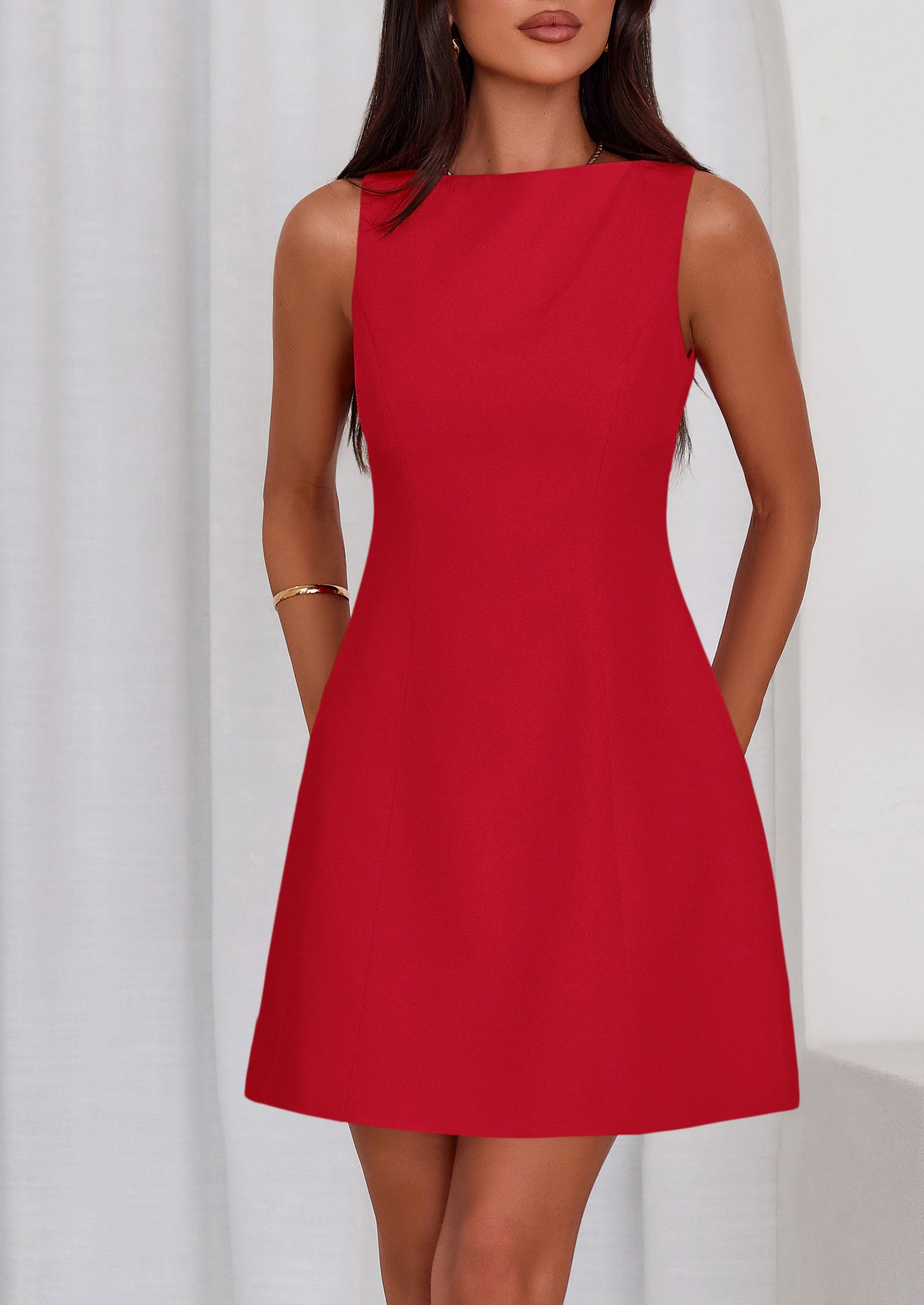 PRETTYGARDEN Womens Formal Short Dresses Summer Sleeveless Boat Neck A Line Elegant Mini Cocktail Party Dress