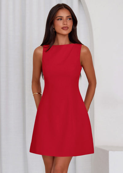 PRETTYGARDEN Womens Formal Short Dresses Summer Sleeveless Boat Neck A Line Elegant Mini Cocktail Party Dress