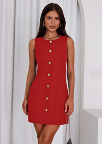 PRETTYGARDEN Work Dresses for Women Spring Business Formal Short Dress Sleeveless Button Down Elegant Office Outfits