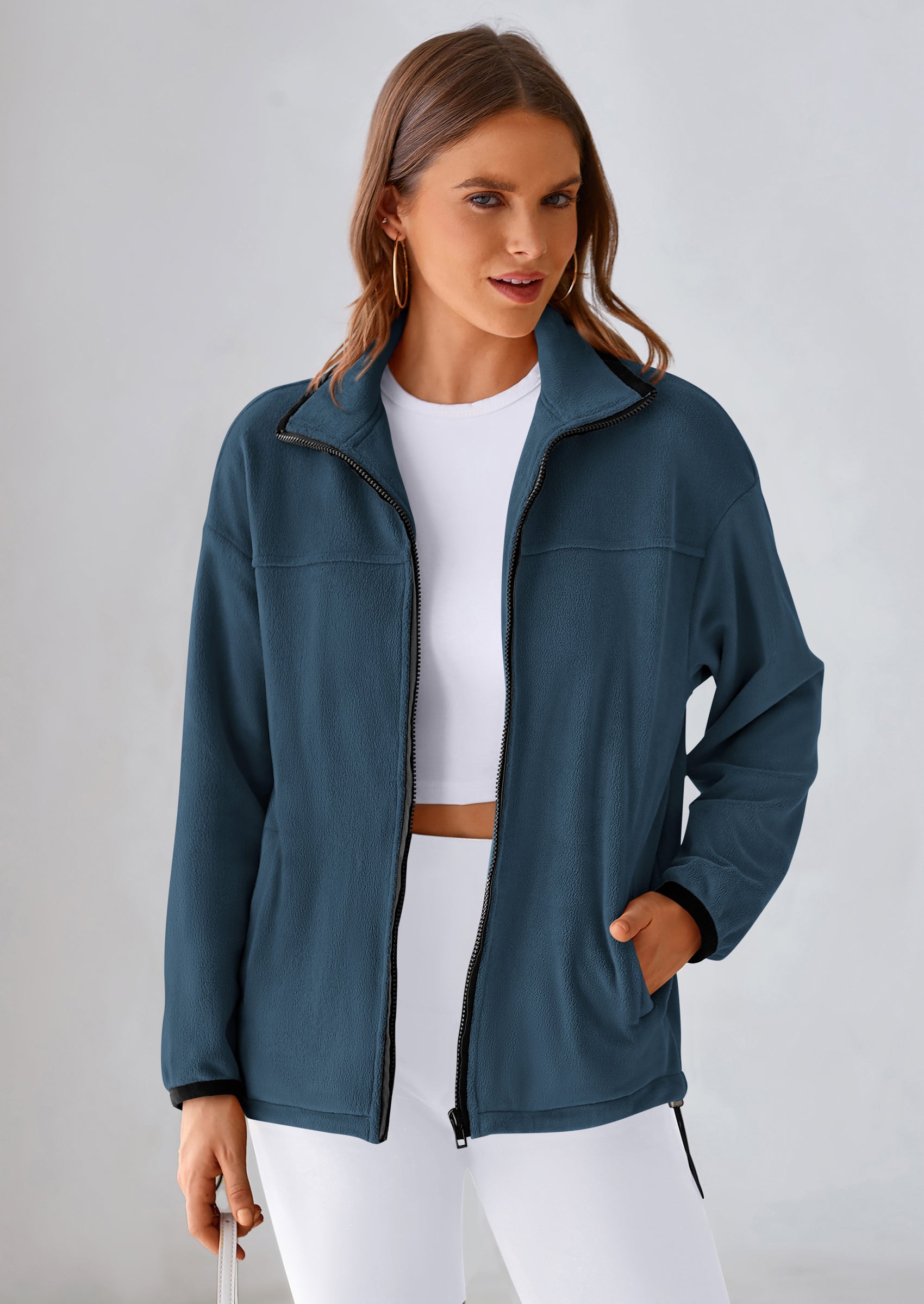 BTFBM Women's Fleece Jackets Fall Winter Clothes 2025 Stand Collar Outwear Jacket Zip Up Casual Fuzzy Coats Pockets PRETTYGARDEN